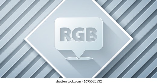Paper cut Speech bubble with RGB and CMYK color mixing icon isolated on grey background. Paper art style. Vector Illustration