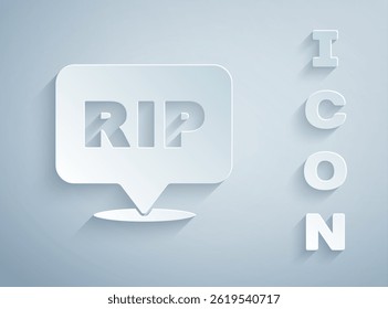 Paper cut Speech bubble rip death icon isolated on grey background. Paper art style. Vector