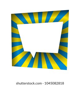 paper cut speech bubble with smooth shadows in colorful box with radial lines in pop art style