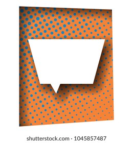 paper cut speech bubble with smooth shadows in colorful box with halftone dots in pop art style