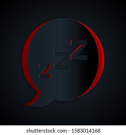Paper cut Speech bubble with snoring icon isolated on black background. Concept of sleeping, insomnia, alarm clock app, deep sleep, awakening. Paper art style. Vector Illustration