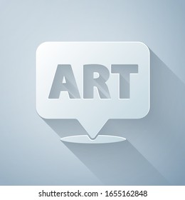 Paper cut Speech bubble with text art icon isolated on grey background. Message icon. Communication or comment chat symbol. Paper art style. Vector Illustration