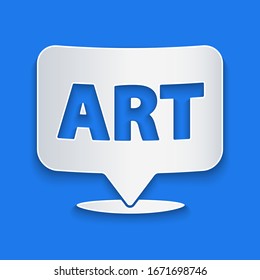 Paper cut Speech bubble with text art icon isolated on blue background. Message icon. Communication or comment chat symbol. Paper art style. Vector Illustration