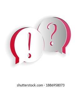 Paper cut Speech bubbles with Question and Exclamation marks icon isolated on white background. FAQ sign. Copy files, chat speech bubble. Paper art style. Vector.