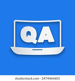 Paper cut Speech bubbles with Question and Answer icon isolated on blue background. Q and A symbol. FAQ sign. Chat speech bubble and chart. Paper art style. Vector