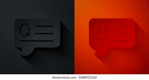 Paper cut Speech bubbles with Question icon isolated on black and red background. FAQ sign. Chat speech bubble and chart. Paper art style. Vector