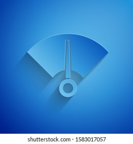 Paper cut Speedometer icon isolated on blue background. Paper art style. Vector Illustration