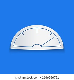 Paper cut Speedometer icon isolated on blue background. Paper art style. Vector Illustration
