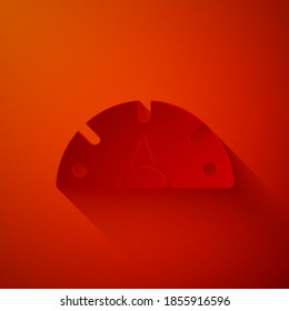 Paper cut Speedometer icon isolated on red background. Paper art style. Vector.