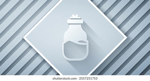 Paper cut Spice in can icon isolated on grey background. Seasoning collection. Spice, condiments in a glass can. Paper art style. Vector