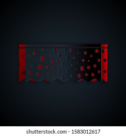 Paper cut Sponge with bubbles icon isolated on black background. Wisp of bast for washing dishes. Cleaning service logo. Paper art style. Vector Illustration