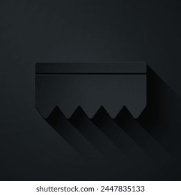 Paper cut Sponge with bubbles icon isolated on black background. Wisp of bast for washing dishes. Cleaning service logo. Paper art style. Vector Illustration