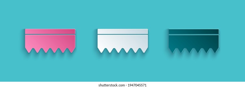 Icono de Esponja de corte de papel aislado en fondo azul. Wisp of bast para lavar platos. Logo del servicio de limpieza. Estilo de arte de papel. Vector