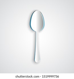 Paper cut Spoon icon isolated on grey background. Cooking utensil. Cutlery sign. Paper art style. Vector Illustration