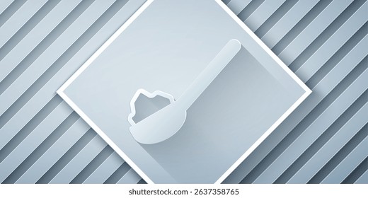 Paper cut Spoon with sugar icon isolated on grey background. Teaspoon for tea or coffee. Paper art style. Vector