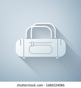Paper cut Sport bag icon isolated on grey background. Paper art style. Vector Illustration