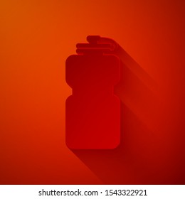 Paper cut Sport bottle with water icon isolated on red background. Paper art style. Vector Illustration