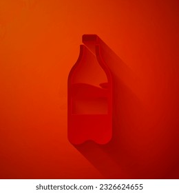 Paper cut Sport bottle with water icon isolated on red background. Paper art style. Vector