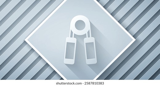 Paper cut Sport expander icon isolated on grey background. Sport equipment. Paper art style. Vector