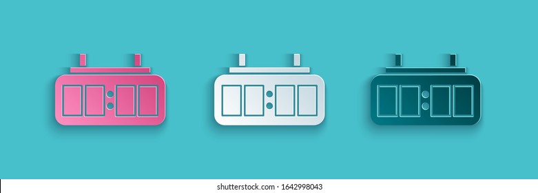 Paper cut Sport hockey mechanical scoreboard and result display icon isolated on blue background. Paper art style. Vector Illustration
