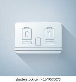 Paper cut Sport hockey mechanical scoreboard and result display icon isolated on grey background. Paper art style. Vector Illustration