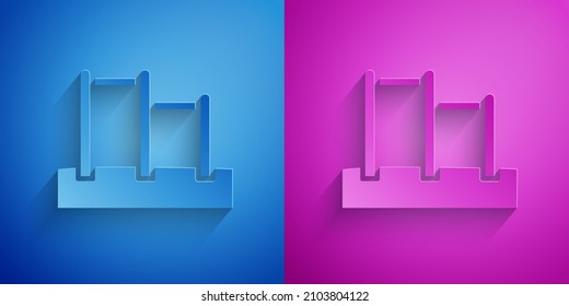 Paper cut Sport horizontal bar icon isolated on blue and purple background. Paper art style. Vector