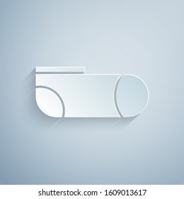 Paper cut Sport socks icon isolated on grey background. Paper art style. Vector Illustration