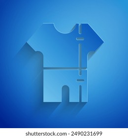 Paper cut Sport track suit icon isolated on blue background. Paper art style. Vector
