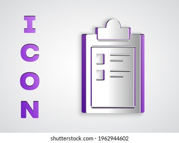 Paper cut Sport training program or fitness plan icon isolated on grey background. Paper art style. Vector Illustration