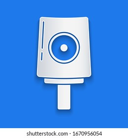 Papierschnitt Spray kann Düsenkappe Symbol einzeln auf blauem Hintergrund. Kunststil aus Papier. Vektorillustration-Illustration