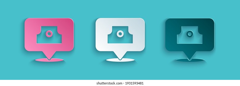 Paper cut Spray can nozzle cap icon isolated on blue background. Paper art style. Vector