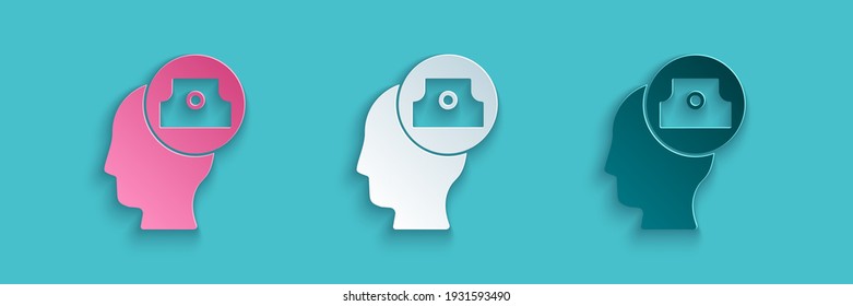 Paper cut Spray can nozzle cap icon isolated on blue background. Paper art style. Vector