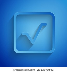 Cortar papel Icono de raíz cuadrado aislado en fondo azul. Estilo de arte de papel. Ilustración vectorial