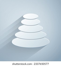 Recorte de papel Icono de piedras calientes apiladas aisladas en fondo gris. accesorio de salón de belleza. Estilo de arte de papel. Vector