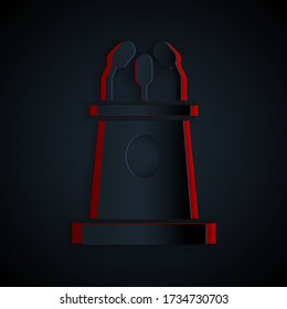 Paper cut Stage stand or debate podium rostrum icon isolated on black background. Conference speech tribune. Paper art style. Vector Illustration