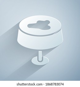 Paper cut Stain on the tablecloth icon isolated on grey background. Paper art style. Vector