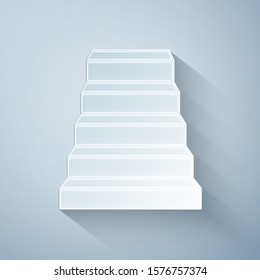 Paper cut Staircase icon isolated on grey background. Paper art style. Vector Illustration