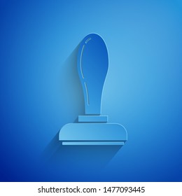 Paper cut Stamp icon isolated on blue background. Paper art style. Vector Illustration
