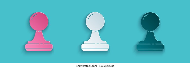 Paper cut Stamp icon isolated on blue background. Paper art style. Vector Illustration