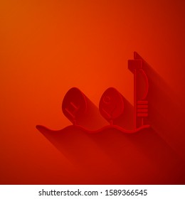 Paper cut Standalone sensor and plant icon isolated on red background. Paper art style. Vector Illustration