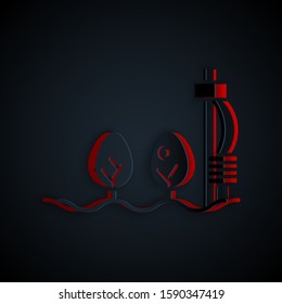 Paper cut Standalone sensor and plant icon isolated on black background. Paper art style. Vector Illustration