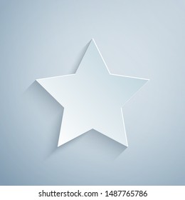 Paper Cut Star Icon Isolated On Grey Background. Favorite, Best Rating, Award Symbol. Paper Art Style. Vector Illustration