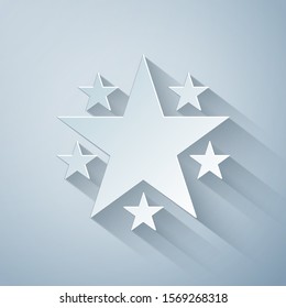 Paper cut Star icon isolated on grey background. Favorite, Best Rating, Award symbol. Paper art style. Vector Illustration