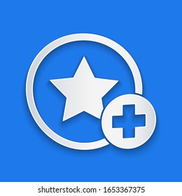 Paper cut Star icon isolated on blue background. Favorite, best rating, award symbol. Add to concept. Paper art style. Vector Illustration