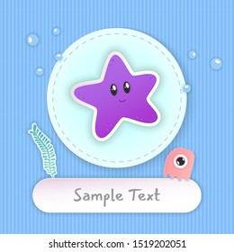 Paper cut starfish kawaii, great design for any purposes. Happy children. Design element set. Marine underwater life. Design concept print. Kawaii animal. Summer pattern. Paper cut style.