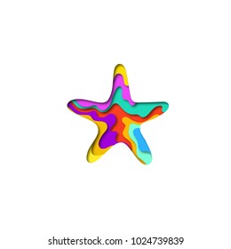 Paper cut starfish shape 3D origami. Trendy concept fashion design. Vector illustration