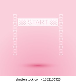 Recorte de papel Icono de línea de inicio aislado en fondo rosado. Símbolo de inicio. Estilo de arte de papel. Vector.