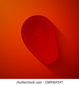 Paper cut Steak meat icon isolated on red background. Paper art style. Vector Illustration