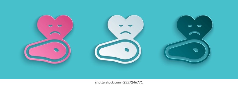 Paper cut Steak meat icon isolated on blue background. Paper art style. Vector