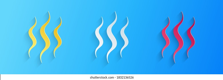 Paper cut Steam icon isolated on blue background. Paper art style. Vector.